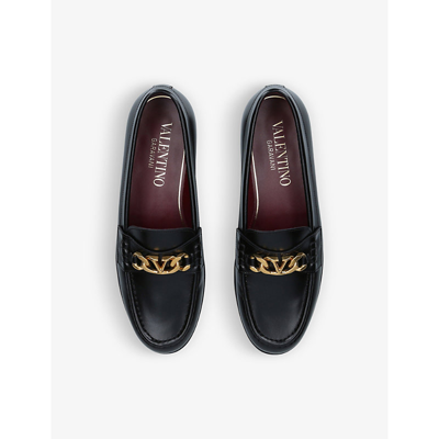 Shop Valentino Garavani Mens Black/comb Chainlord Logo-chain Leather Loafers