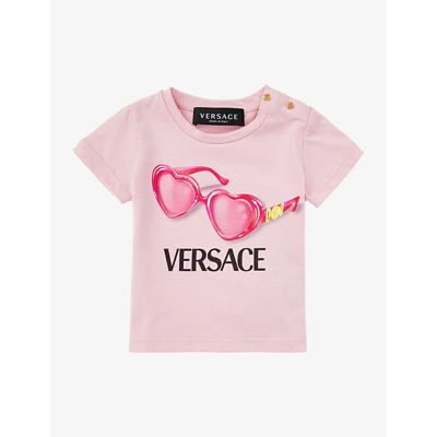 Shop Versace Heart Medusa Biggie Organic-cotton T-shirt 6-36 Months In English Rose+multicolor