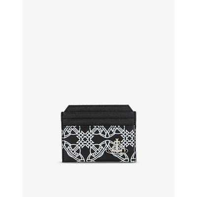 Shop Vivienne Westwood Logo-print Faux-leather Card Holder In Black / White Orb