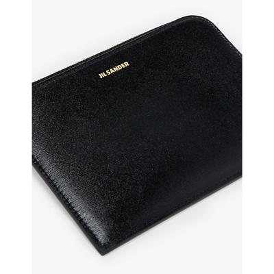 Shop Jil Sander Giro Brand-embossed Curved Leather Pouch In Black