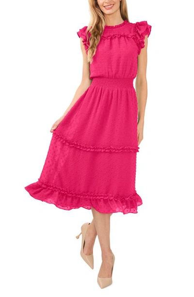 Shop Cece Clip Dot Flutter Sleeve Midi Dress In Bright Rose