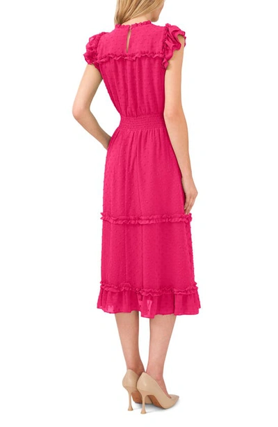 Cece Clip Dot Flutter Sleeve Midi Dress In Bright Rose