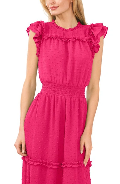 Shop Cece Clip Dot Flutter Sleeve Midi Dress In Bright Rose