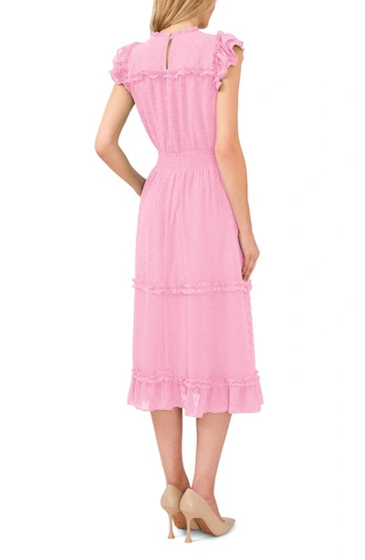 Shop Cece Clip Dot Flutter Sleeve Midi Dress In Pink Begonia