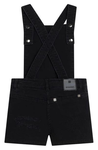 Shop Givenchy Kids' 4g Bandana Print Distressed Denim Overalls In Z11-denim Black