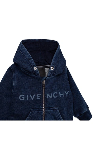 Shop Givenchy Kids' Logo Graphic Full Zip Indigo French Terry Hoodie In Z10-denim Blue