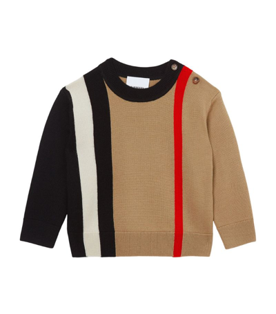 Shop Burberry Kids Wool Icon Stripe Sweater (6-24 Months) In Neutrals