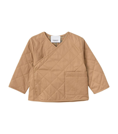 Shop Burberry Reversible Check Wrap Jacket (1-18 Months) In Neutrals