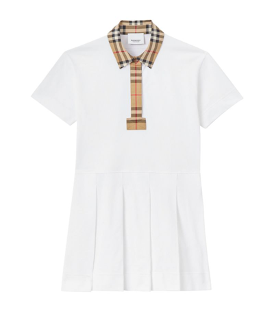 Shop Burberry Check-trim Polo Dress (3-14 Years) In White
