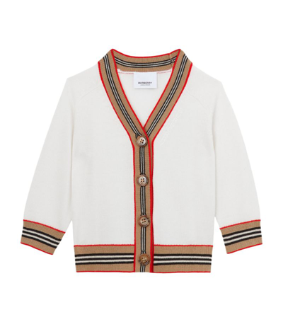 Shop Burberry Wool Icon Stripe Cardigan (6-24 Months) In White