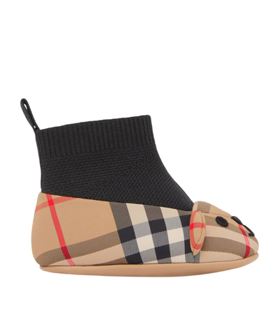 Shop Burberry Check Thomas Bear Booties In Brown