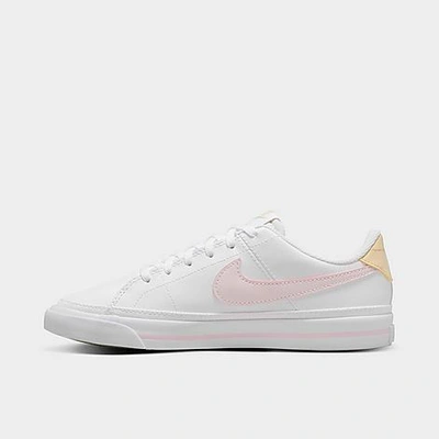 Shop Nike Girls' Big Kids' Court Legacy Casual Shoes In White/pink Foam/sesame/honeydew