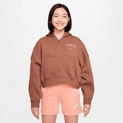 Shop Nike Girls' Sportswear Trend Full-zip Fleece Hoodie In Archaeo Brown