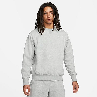 Shop Nike Men's Dri-fit Standard Issue Crewneck Sweatshirt In Dark Grey Heather/pale Ivory