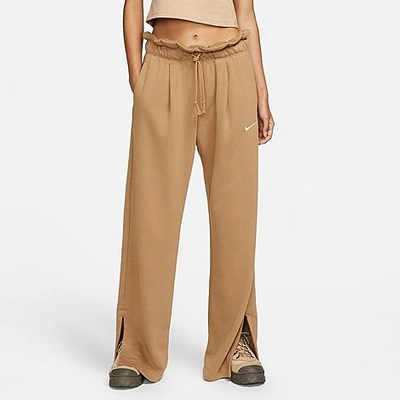 Shop Nike Women's Sportswear Everyday Modern High-waisted Fleece Open-hem Pants In Dark Driftwood/hemp