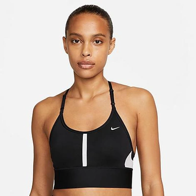 Shop Nike Women's Dri-fit Indy Longline Light-impact Sports Bra In Black/white/white