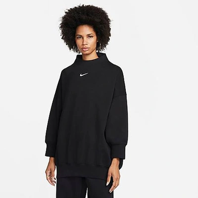 Shop Nike Women's Sportswear Phoenix Fleece Over-oversized Mock Neck Cropped Sleeve Sweatshirt In Black/sail