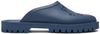 Shop Gucci Blue Rubber Gg Slippers In 4246 Washed Indigo