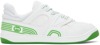 Shop Gucci Green & White Basket Sneakers In 9089 Gr.whi/whi/gr.w