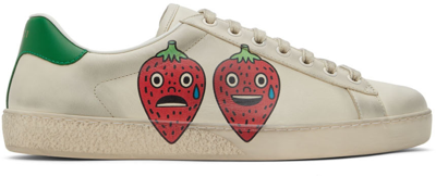 Shop Gucci Off-white Strawberry Ace Sneakers In 9660 Ivoire/new Sham