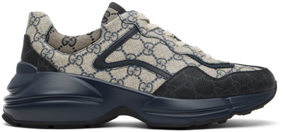 Gucci Beige Rhyton Sneakers In 1060 Nero/blu/bei-bl | ModeSens