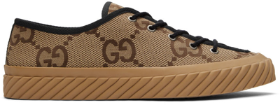 Shop Gucci Beige Maxi Gg Sneakers In 2590 Camel Ebony/bla