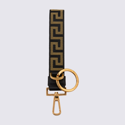 Shop Versace Black Canvas Key Ring In Black-gold