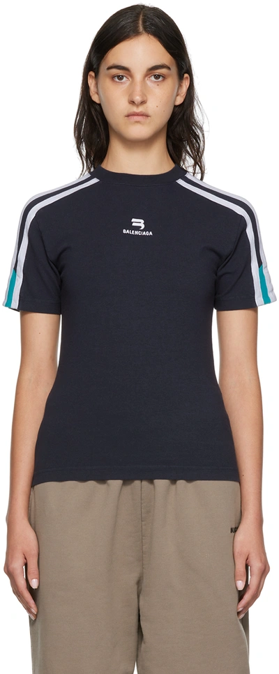 Shop Balenciaga Navy Sporty T-shirt In 0808 Marine Bl/red/w