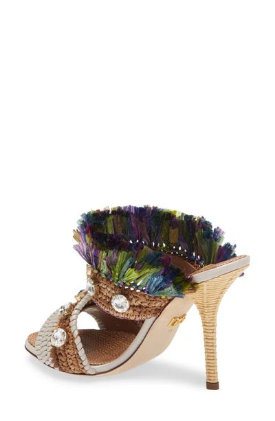 Shop Dolce & Gabbana Raffia Fringe & Crystal Embellished Sandal In Raffia/ Multi