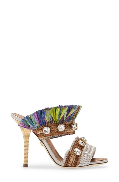 Shop Dolce & Gabbana Raffia Fringe & Crystal Embellished Sandal In Raffia/ Multi