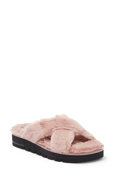 Shop Stuart Weitzman Roza Faux Fur Platform Slide Sandal In Wisteria