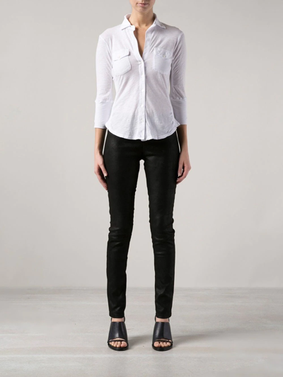 James Perse Sheer Slub Side Panel Shirt In White In White