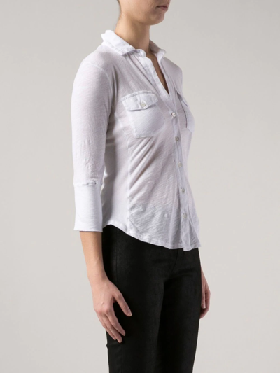 James Perse Sheer Slub Side Panel Shirt In White In White