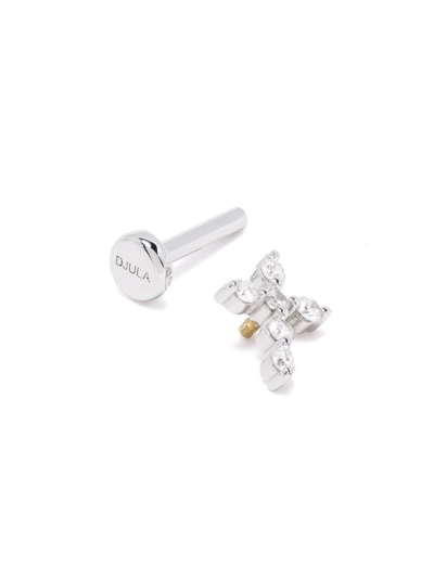Shop Djula 18kt White Gold Cross Diamond Piercing In Silver