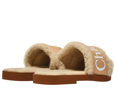 Shop Chloé Woody Shearling Lined Sandals In Beige
