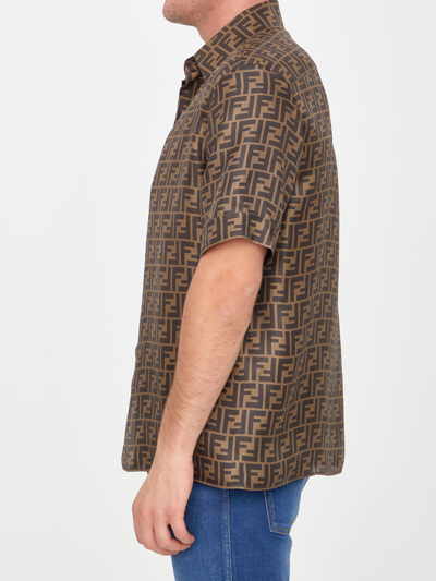 Shop Fendi Ff Silk Shirt In Brown
