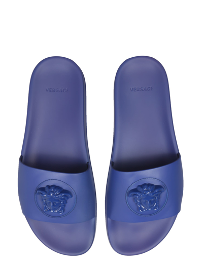 Shop Versace Sandal Slide The Medusa In Blu