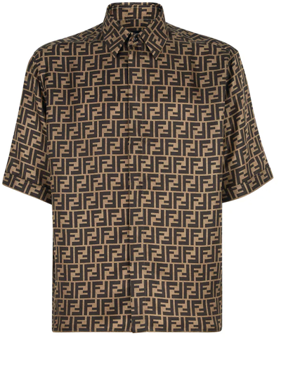 Shop Fendi Ff Silk Shirt In Tabacco