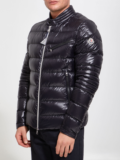 Shop Moncler Berriat Biker Down Jacket In Black