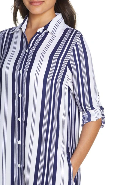 Shop Tommy Bahama Tan Lines Stripes Cover-up Shirtdress In Mare Navy/ White