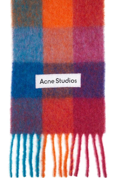 Shop Acne Studios Vally Plaid Alpaca, Wool & Mohair Blend Scarf In Fuchsia Pink/ Yellow/ Blue