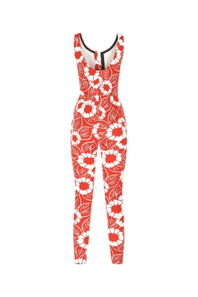 Shop Prada Allover Floral Printed Sleeveless Jumpsuit In Multi