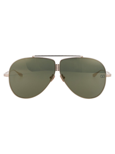 Shop Valentino Eyewear Pilot Frame Sunglasses In Silver