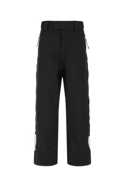 Shop Prada Logo Plaque Straight Leg Pants In Black