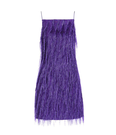 Shop Just Cavalli Frayed Sleeveless Mini Dress In Purple