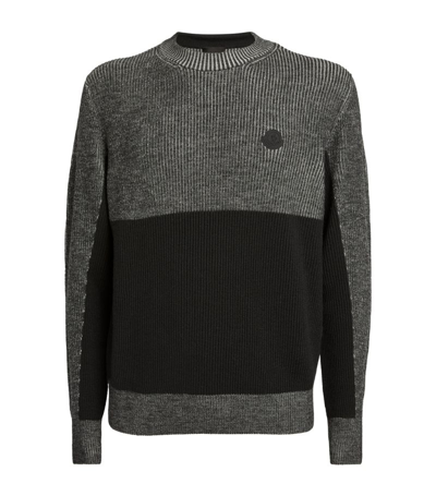Shop Moncler Wool Ribbed Sweater In Grey