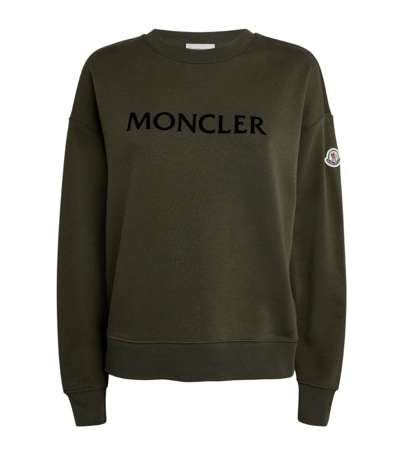 Shop Moncler Cotton Logo Sweatshirt In Green