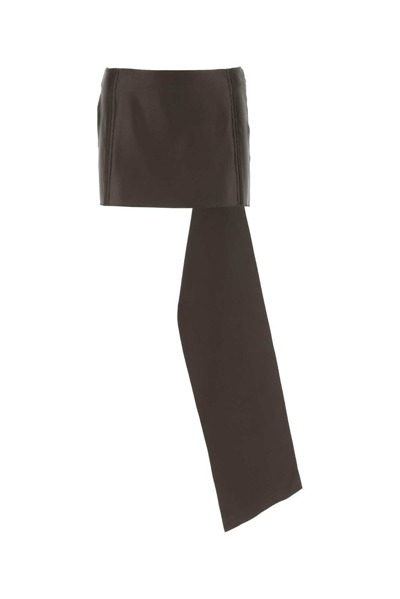 Shop Prada Draped Satin Mini Skirt In Brown