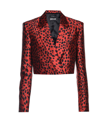 Shop Just Cavalli Leopard Printed Cropped Blazer In Multi