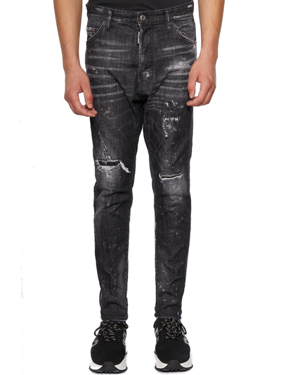 Shop Dsquared2 Distressed Straight Leg Jeans In Black